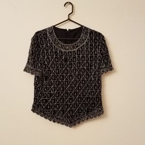 Glittery Intricately Beaded Top in Black & Silver